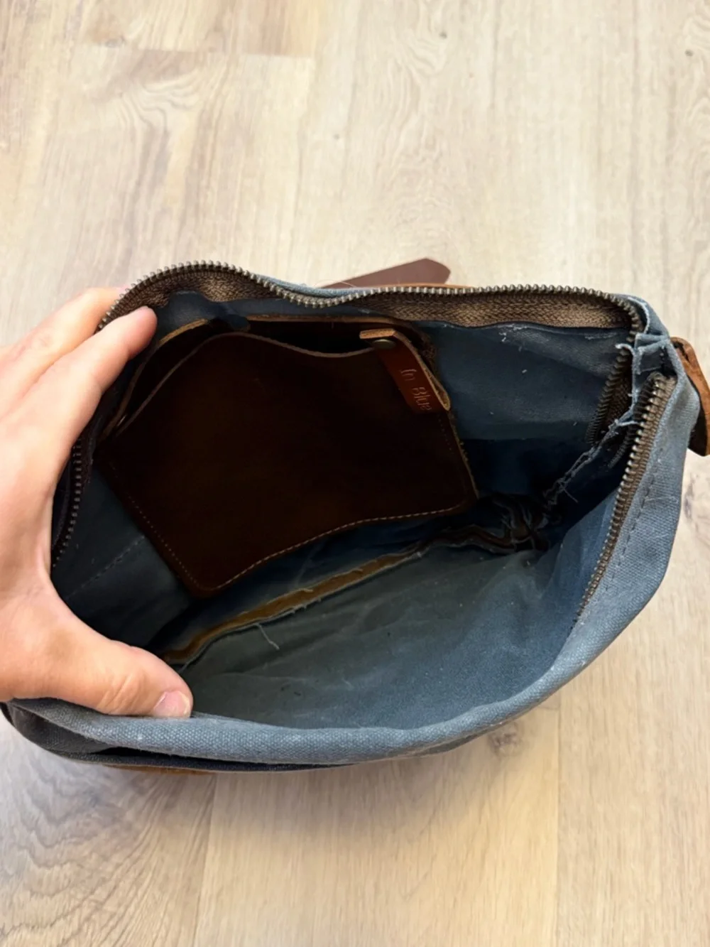 In Blue Leather Satchel